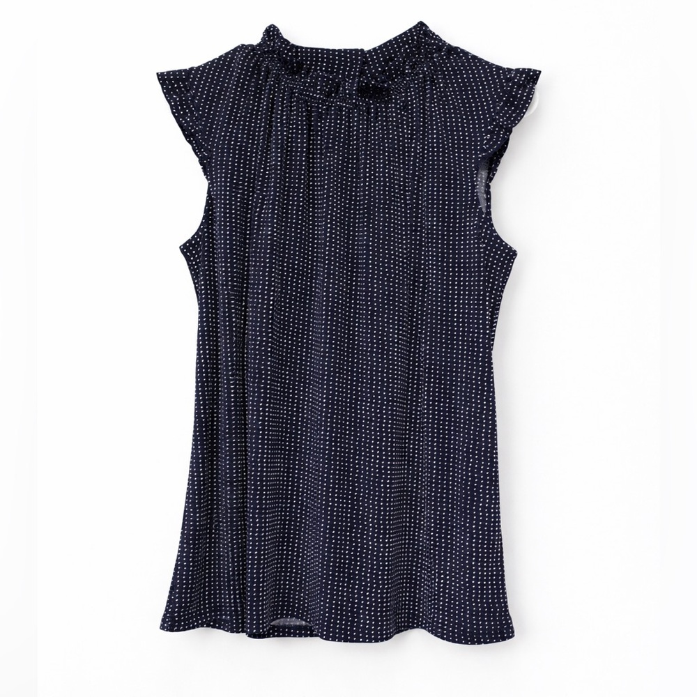 Adrianna Papell sleeveless ruffle mock neck blouse Navy Polka Dot Medium